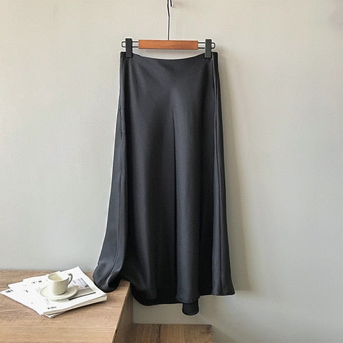 Elegant Satin Midi Skirt