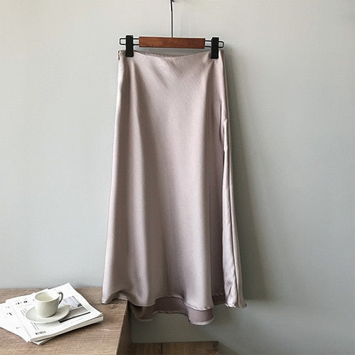 Elegant Satin Midi Skirt